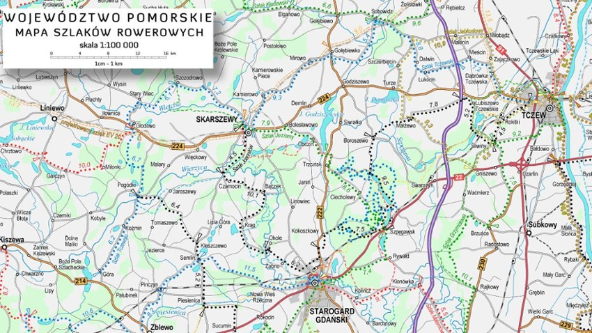 Wielka mapa pomorskich szlaków rowerowych